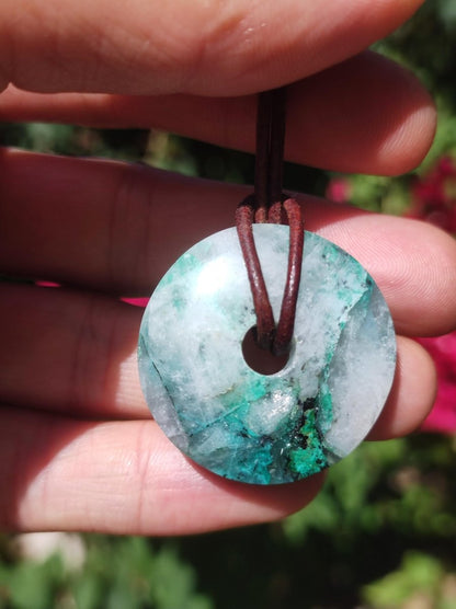 Quantum Quattro Chrysocoll Donut 30mm Edelstein Kette Heilstein Schutzsymbol Mann Frau Glück HIPPIE Boho Tibet Ethno Natur Rarität Geschenk - Art of Nature Berlin