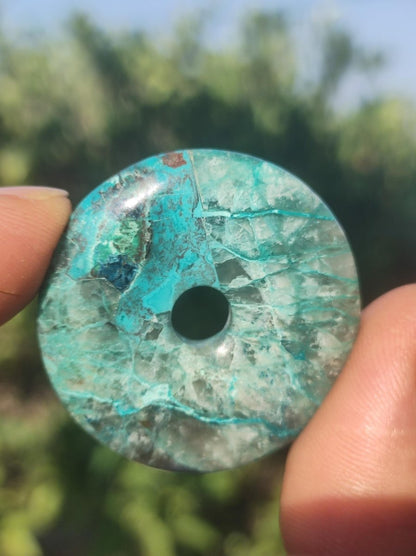 Quantum Quattro Chrysocoll Donut 35mm Edelstein Kette Heilstein Schutzsymbol Mann Frau Glück HIPPIE Boho Tibet Ethno Natur Rarität Geschenk - Art of Nature Berlin