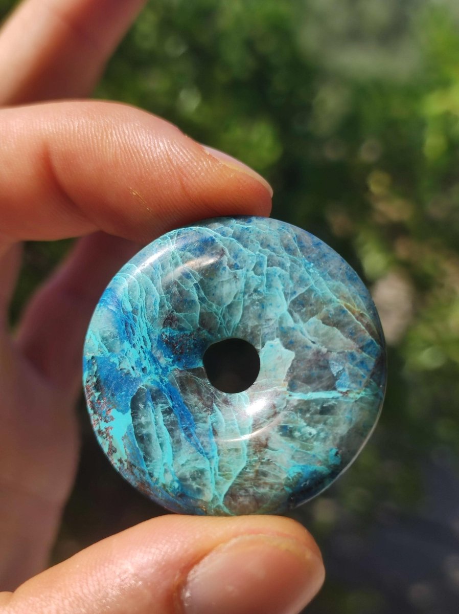 Quantum Quattro Chrysocoll Donut 35mm Edelstein Kette Heilstein Schutzsymbol Mann Frau Glück HIPPIE Boho Tibet Ethno Natur Rarität Geschenk - Art of Nature Berlin
