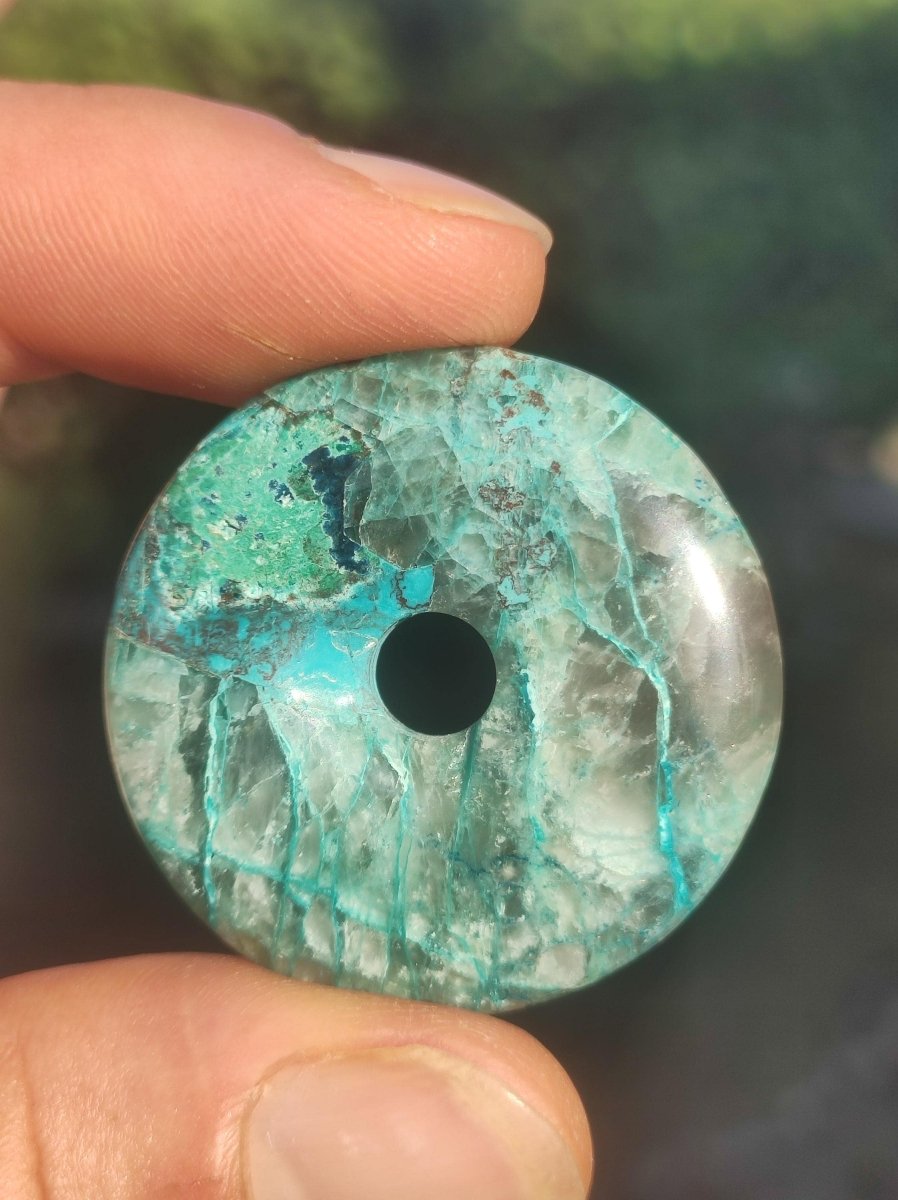 Quantum Quattro Chrysocoll Donut 35mm Edelstein Kette Heilstein Schutzsymbol Mann Frau Glück HIPPIE Boho Tibet Ethno Natur Rarität Geschenk - Art of Nature Berlin