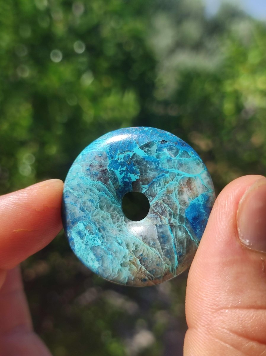 Quantum Quattro Chrysocoll Donut 35mm Edelstein Kette Heilstein Schutzsymbol Mann Frau Glück HIPPIE Boho Tibet Ethno Natur Rarität Geschenk - Art of Nature Berlin