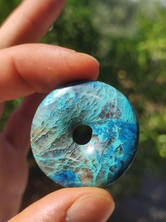 Quantum Quattro Chrysocoll Donut 35mm Edelstein Kette Heilstein Schutzsymbol Mann Frau Glück HIPPIE Boho Tibet Ethno Natur Rarität Geschenk - Art of Nature Berlin