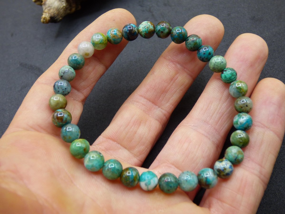 Quantum Quattro Chrysocoll Quarz Azurit Dioptas *Unikat* - Edelstein Armband blau GOA Boho Natur Heilstein Geschenk Er Sie Mann Frau Freund - Art of Nature Berlin