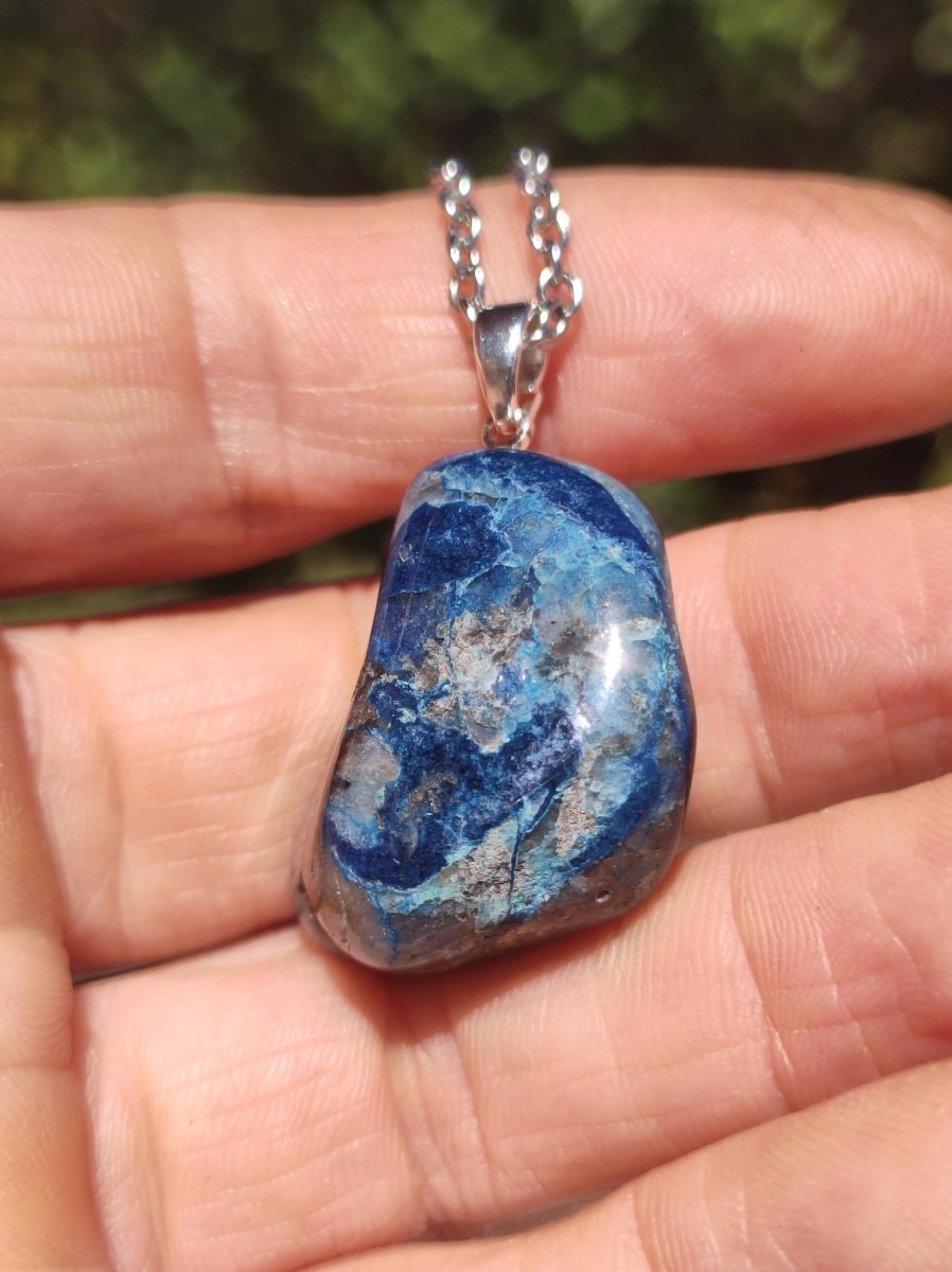 Quantum Quattro - Shattuckit Chrysocoll ~ 925 Sterling Silber Öse ~ Edelstein blau ~HIPPIE ~GOA ~Boho ~Ethno ~Nature ~Heilstein Kette Männer - Art of Nature Berlin