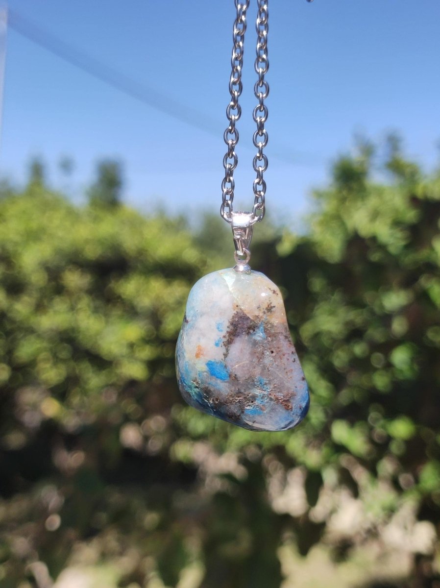 Quantum Quattro - Shattuckit Chrysocoll ~ 925 Sterling Silber Öse ~ Edelstein blau ~HIPPIE ~GOA ~Boho ~Ethno ~Nature ~Heilstein Kette Männer - Art of Nature Berlin