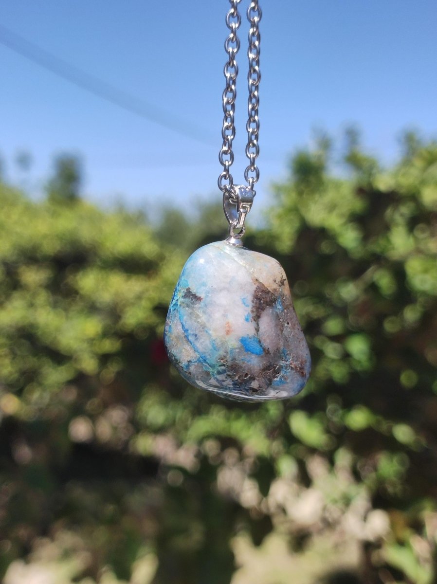 Quantum Quattro - Shattuckit Chrysocoll ~ 925 Sterling Silber Öse ~ Edelstein blau ~HIPPIE ~GOA ~Boho ~Ethno ~Nature ~Heilstein Kette Männer - Art of Nature Berlin