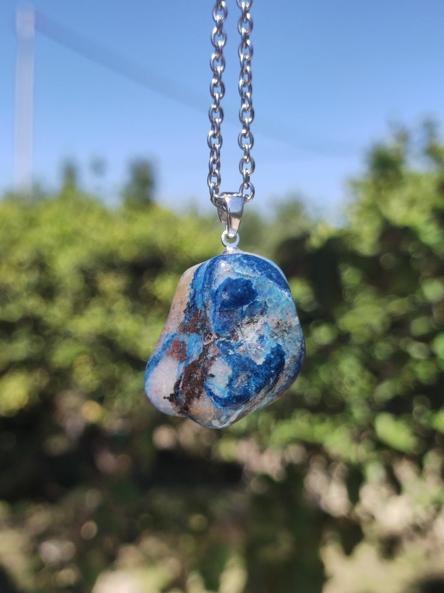 Quantum Quattro - Shattuckit Chrysocoll ~ 925 Sterling Silber Öse ~ Edelstein blau ~HIPPIE ~GOA ~Boho ~Ethno ~Nature ~Heilstein Kette Männer - Art of Nature Berlin