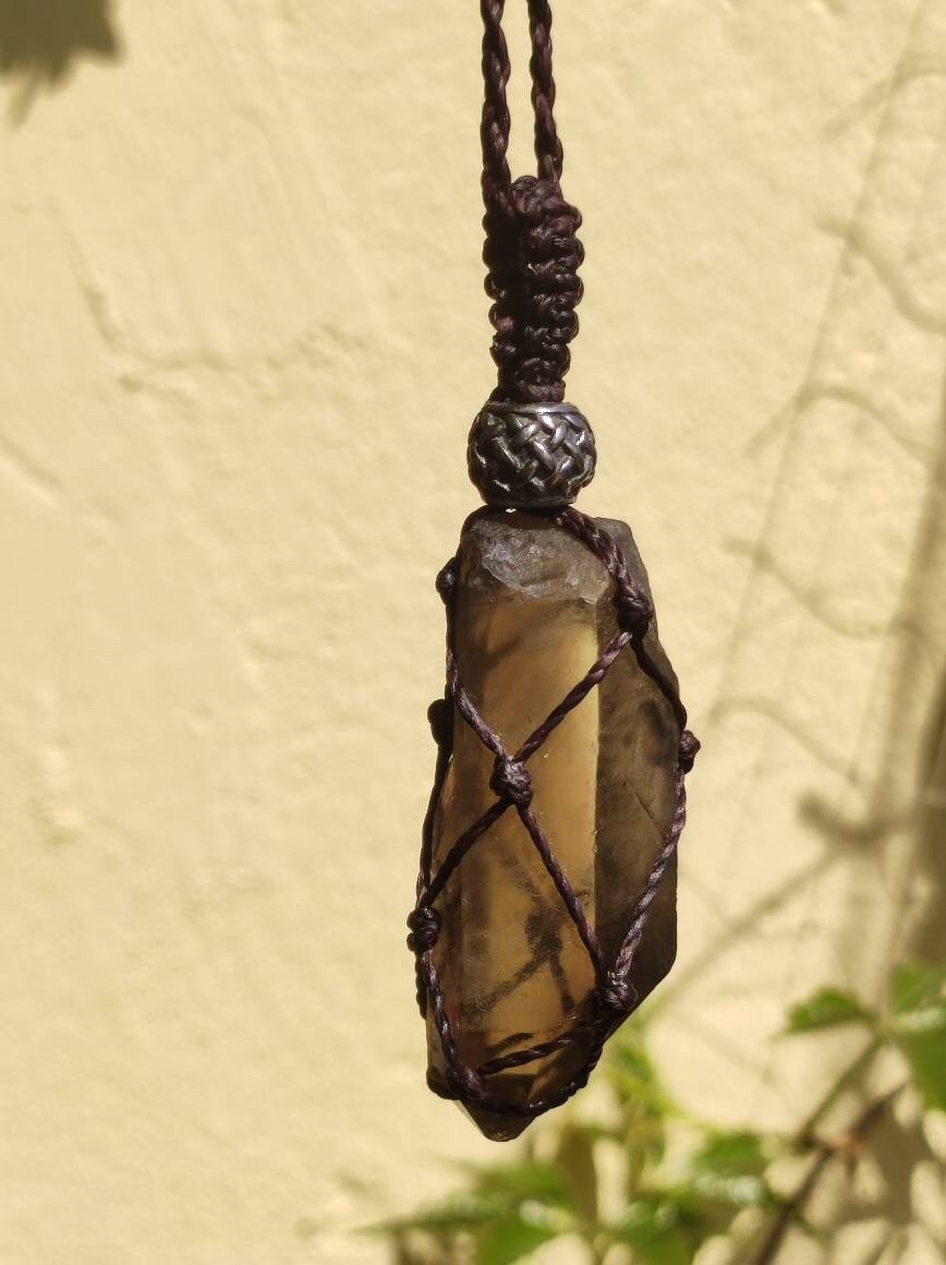 Rauchquarz Spitze ~ Makramee Edelstein Kette ~HIPPIE ~GOA ~Boho ~Ethno ~Nature ~Heilstein - Art of Nature Berlin