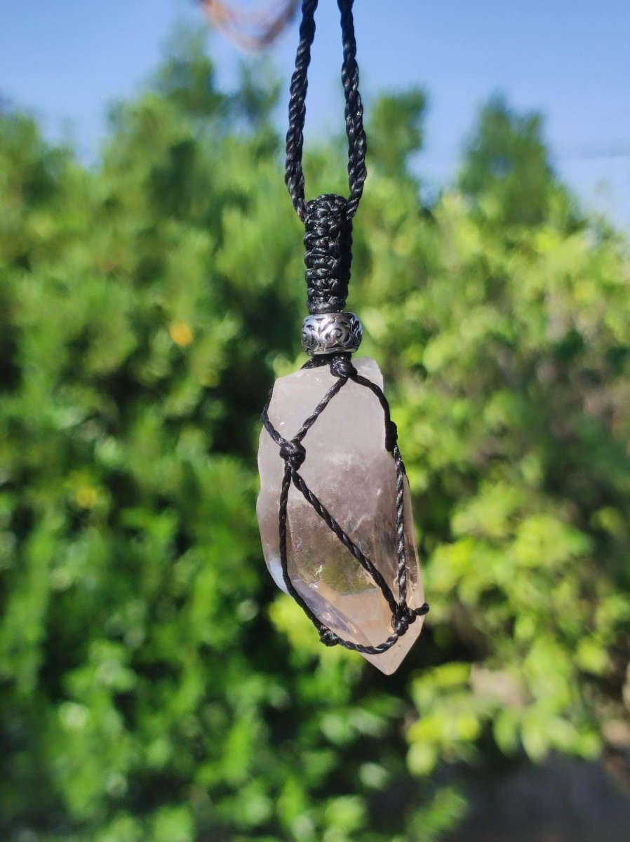 Rauchquarz Spitze ~ Makramee Edelstein Kette klar Heilstein roh Kristall Geschenk Er Sie Freundin Mann Frau HIPPIE GOA Ethno Natur Vintage - Art of Nature Berlin