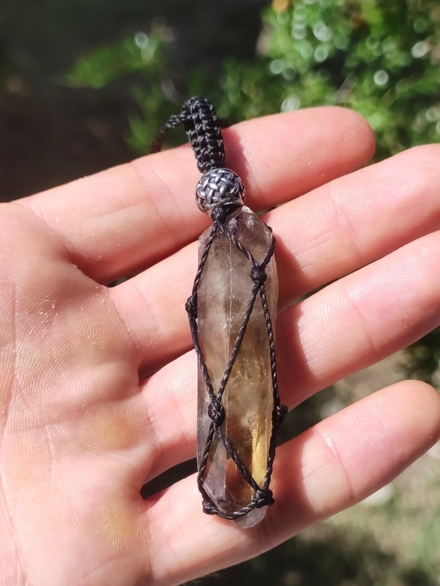 Rauchquarz Spitze ~ Makramee Edelstein Kette klar Heilstein roh Kristall Geschenk Er Sie Freundin Mann Frau HIPPIE GOA Ethno Natur Vintage - Art of Nature Berlin