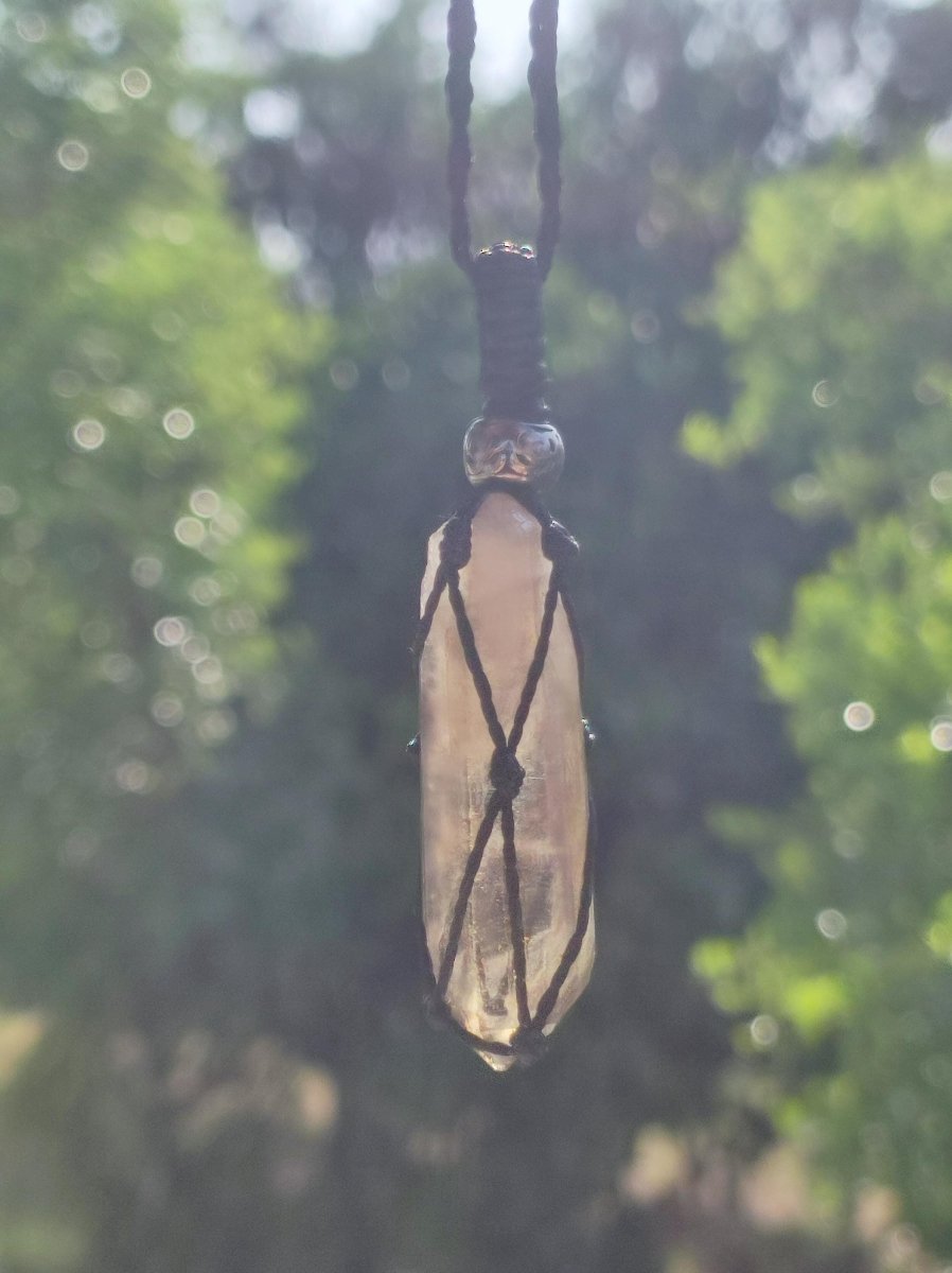 Rauchquarz Spitze ~ Makramee Edelstein Kette klar Heilstein roh Kristall Geschenk Er Sie Freundin Mann Frau HIPPIE GOA Ethno Natur Vintage - Art of Nature Berlin