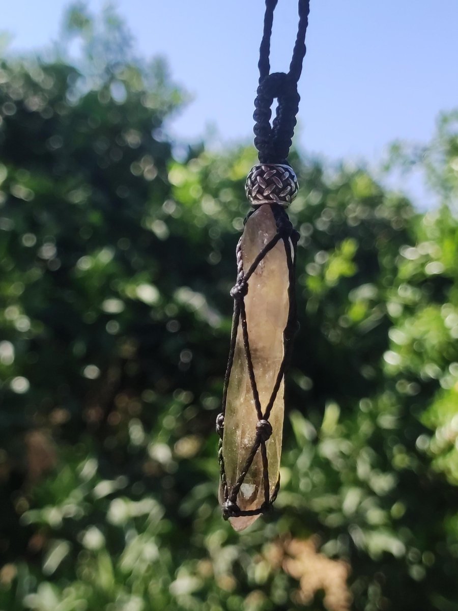Rauchquarz Spitze ~ Makramee Edelstein Kette klar Heilstein roh Kristall Geschenk Er Sie Freundin Mann Frau HIPPIE GOA Ethno Natur Vintage - Art of Nature Berlin