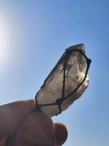 Rauchquarz Spitze ~ Makramee Edelstein Kette klar Heilstein roh Kristall Geschenk Er Sie Freundin Mann Frau HIPPIE GOA Ethno Natur Vintage - Art of Nature Berlin