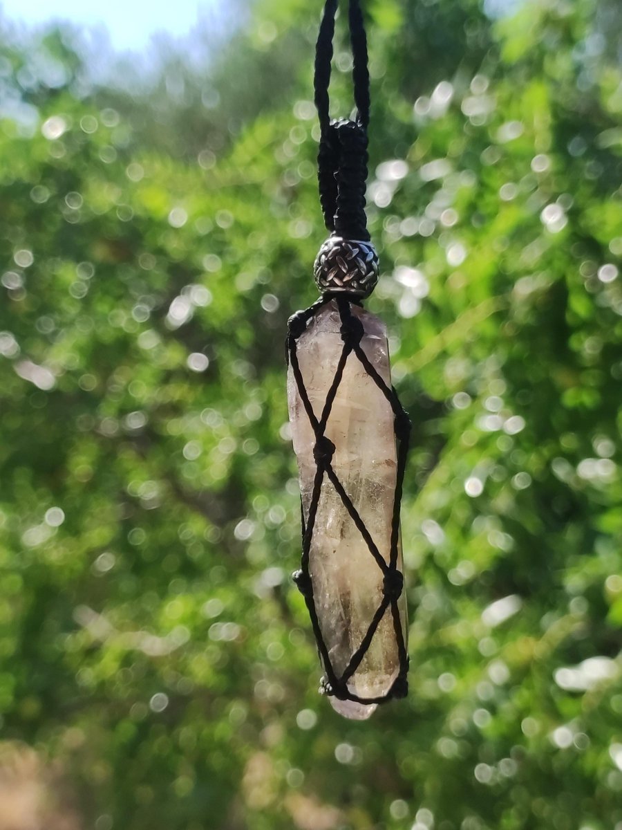 Rauchquarz Spitze ~ Makramee Edelstein Kette klar Heilstein roh Kristall Geschenk Er Sie Freundin Mann Frau HIPPIE GOA Ethno Natur Vintage - Art of Nature Berlin