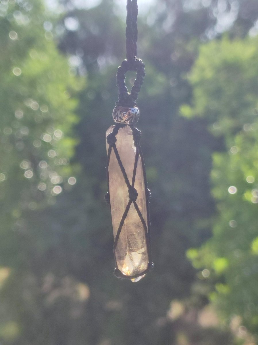 Rauchquarz Spitze ~ Makramee Edelstein Kette klar Heilstein roh Kristall Geschenk Er Sie Freundin Mann Frau HIPPIE GOA Ethno Natur Vintage - Art of Nature Berlin