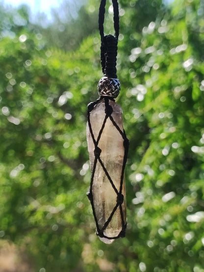 Rauchquarz Spitze ~ Makramee Edelstein Kette klar Heilstein roh Kristall Geschenk Er Sie Freundin Mann Frau HIPPIE GOA Ethno Natur Vintage - Art of Nature Berlin