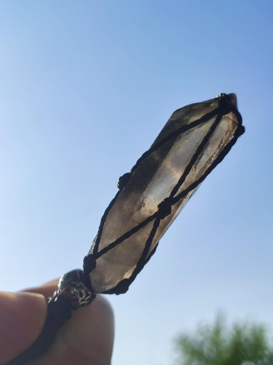 Rauchquarz Spitze ~ Makramee Edelstein Kette klar Heilstein roh Kristall Geschenk Er Sie Freundin Mann Frau HIPPIE GOA Ethno Natur Vintage - Art of Nature Berlin