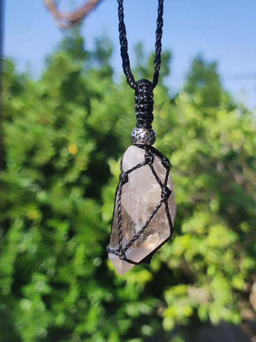 Rauchquarz Spitze ~ Makramee Edelstein Kette klar Heilstein roh Kristall Geschenk Er Sie Freundin Mann Frau HIPPIE GOA Ethno Natur Vintage - Art of Nature Berlin