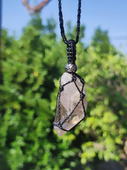 Rauchquarz Spitze ~ Makramee Edelstein Kette klar Heilstein roh Kristall Geschenk Er Sie Freundin Mann Frau HIPPIE GOA Ethno Natur Vintage - Art of Nature Berlin