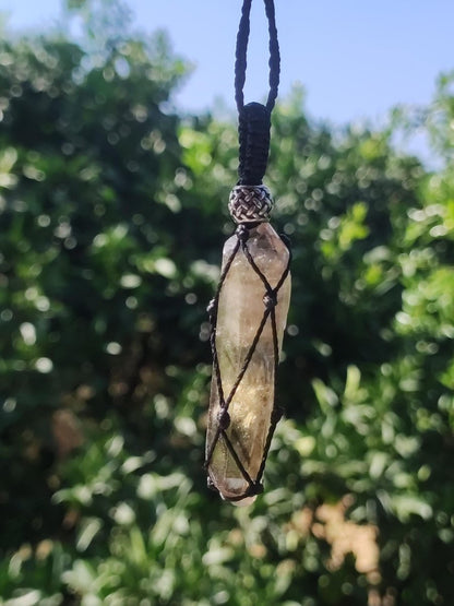 Rauchquarz Spitze ~ Makramee Edelstein Kette klar Heilstein roh Kristall Geschenk Er Sie Freundin Mann Frau HIPPIE GOA Ethno Natur Vintage - Art of Nature Berlin