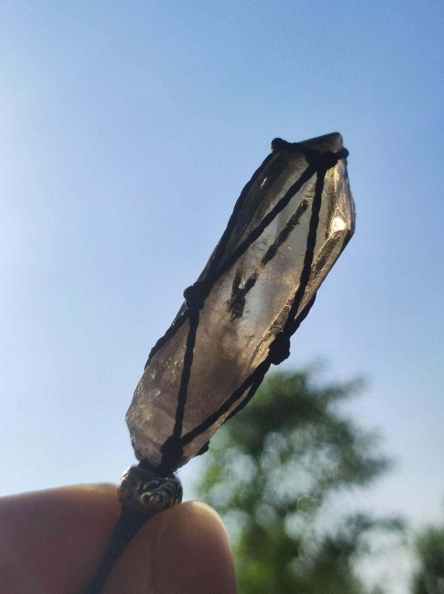 Rauchquarz Spitze ~ Makramee Edelstein Kette klar Heilstein roh Kristall Geschenk Er Sie Freundin Mann Frau HIPPIE GOA Ethno Natur Vintage - Art of Nature Berlin