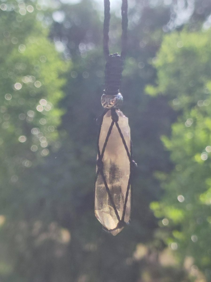 Rauchquarz Spitze ~ Makramee Edelstein Kette klar Heilstein roh Kristall Geschenk Er Sie Freundin Mann Frau HIPPIE GOA Ethno Natur Vintage - Art of Nature Berlin