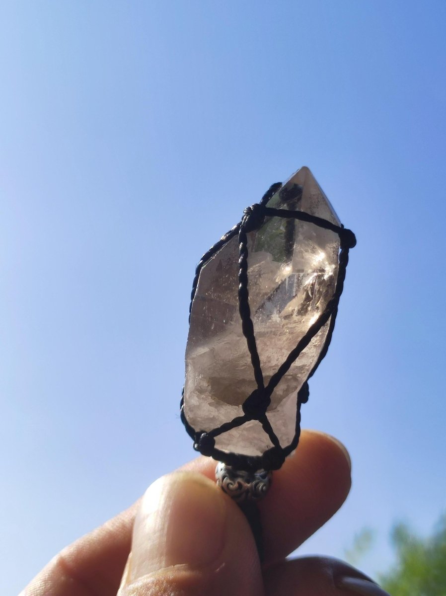 Rauchquarz Spitze ~ Makramee Edelstein Kette klar Heilstein roh Kristall Geschenk Er Sie Freundin Mann Frau HIPPIE GOA Ethno Natur Vintage - Art of Nature Berlin