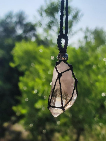 Rauchquarz Spitze ~ Makramee Edelstein Kette klar Heilstein roh Kristall Geschenk Er Sie Freundin Mann Frau HIPPIE GOA Ethno Natur Vintage - Art of Nature Berlin