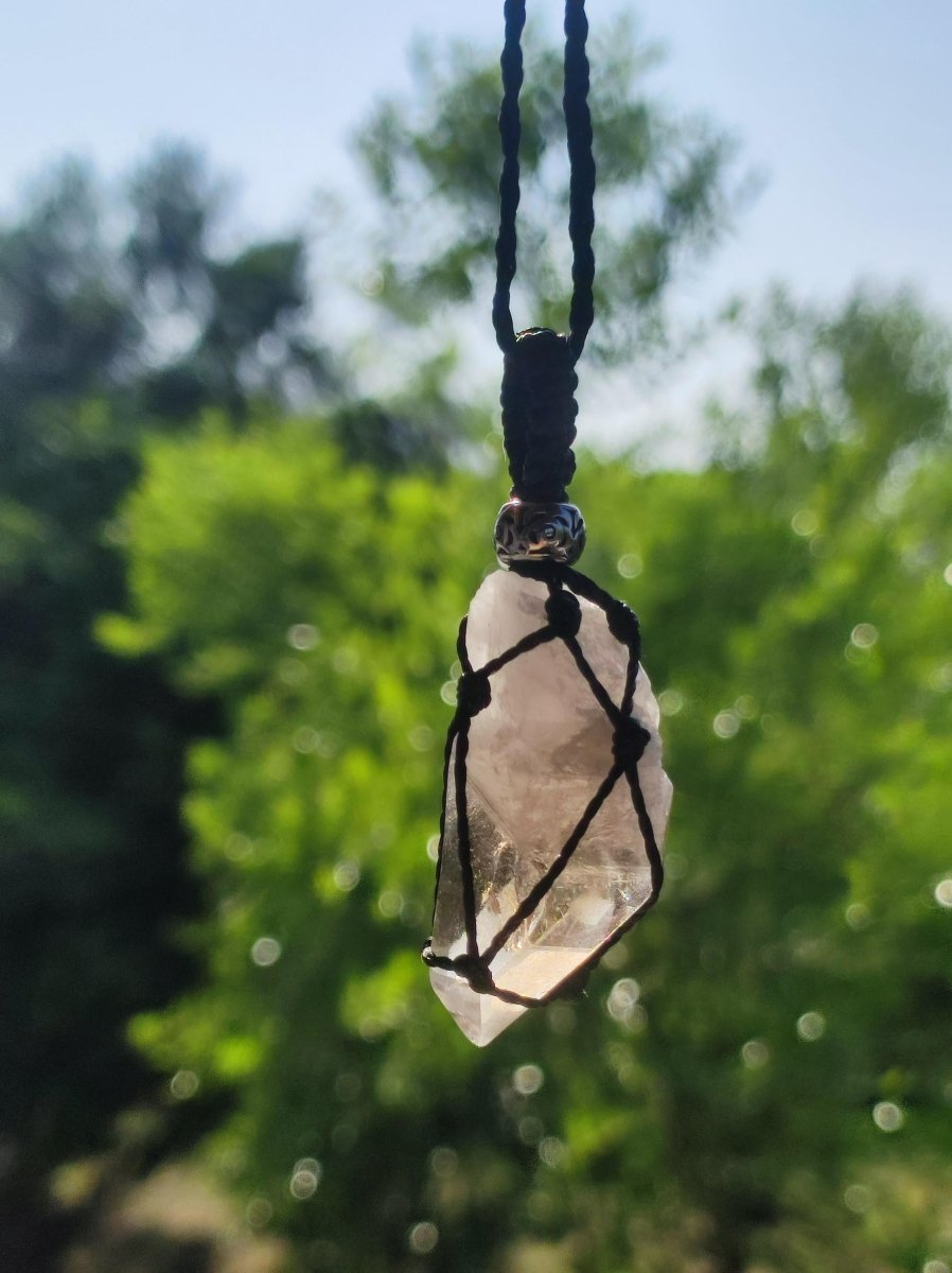 Rauchquarz Spitze ~ Makramee Edelstein Kette klar Heilstein roh Kristall Geschenk Er Sie Freundin Mann Frau HIPPIE GOA Ethno Natur Vintage - Art of Nature Berlin