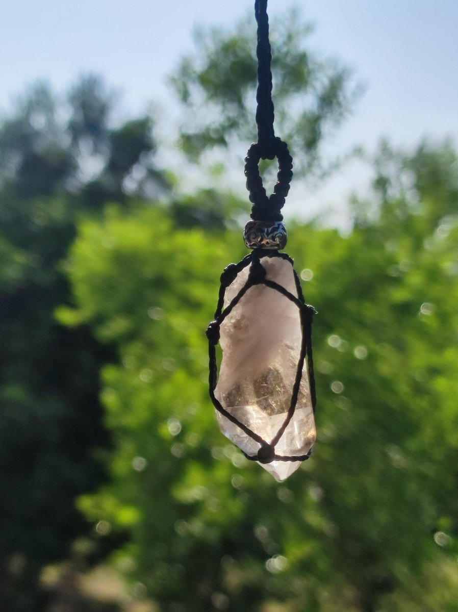 Rauchquarz Spitze ~ Makramee Edelstein Kette klar Heilstein roh Kristall Geschenk Er Sie Freundin Mann Frau HIPPIE GOA Ethno Natur Vintage - Art of Nature Berlin
