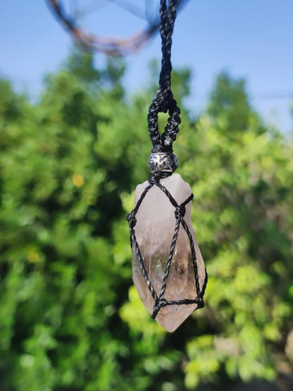 Rauchquarz Spitze ~ Makramee Edelstein Kette klar Heilstein roh Kristall Geschenk Er Sie Freundin Mann Frau HIPPIE GOA Ethno Natur Vintage - Art of Nature Berlin