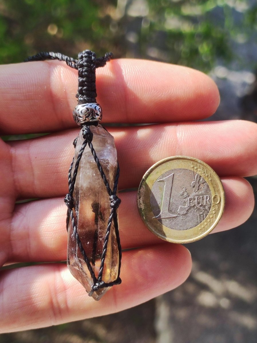 Rauchquarz Spitze ~ Makramee Edelstein Kette klar Heilstein roh Kristall Geschenk Er Sie Freundin Mann Frau HIPPIE GOA Ethno Natur Vintage - Art of Nature Berlin