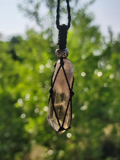 Rauchquarz Spitze ~ Makramee Edelstein Kette klar Heilstein roh Kristall Geschenk Er Sie Freundin Mann Frau HIPPIE GOA Ethno Natur Vintage - Art of Nature Berlin