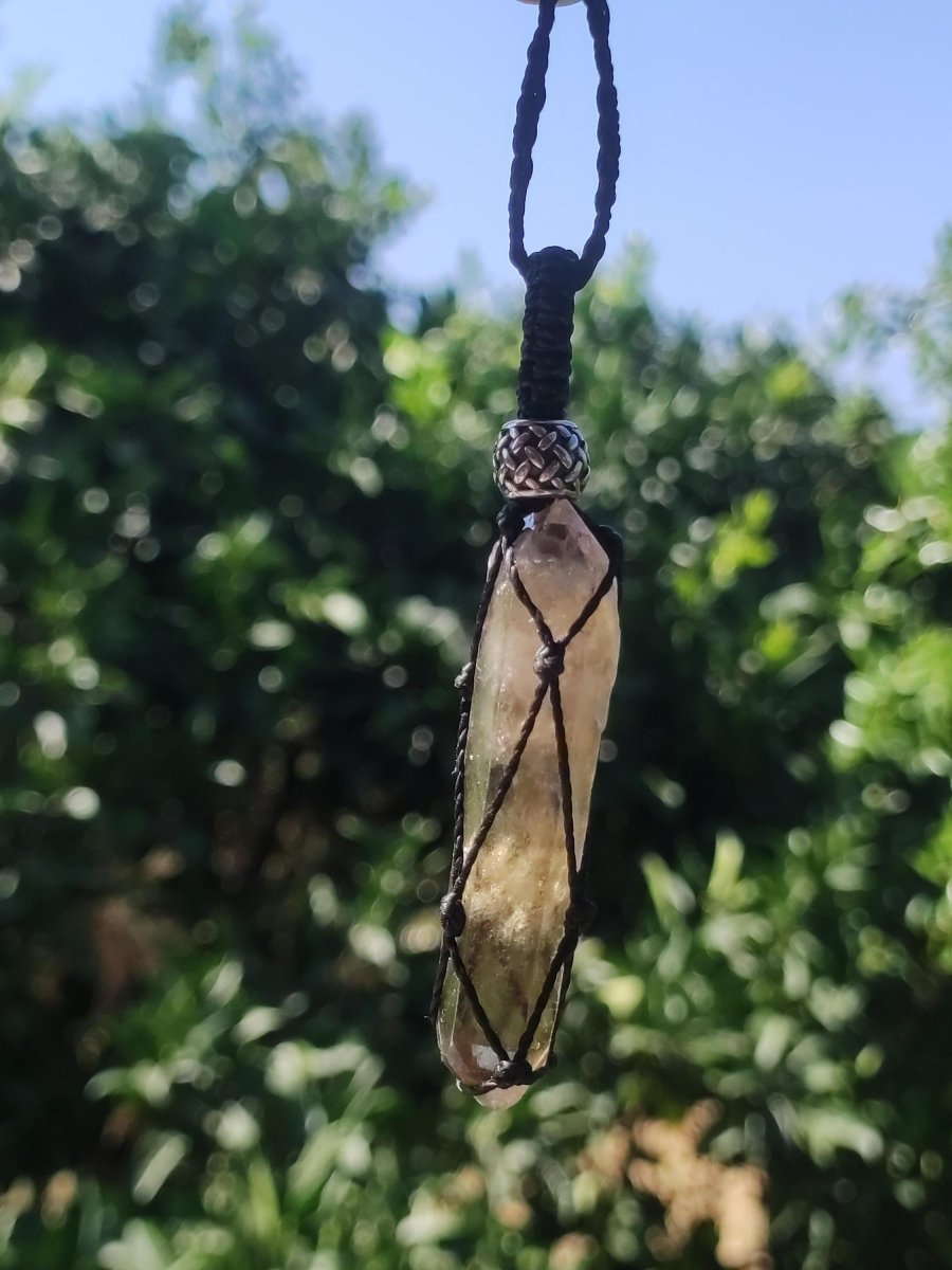 Rauchquarz Spitze ~ Makramee Edelstein Kette klar Heilstein roh Kristall Geschenk Er Sie Freundin Mann Frau HIPPIE GOA Ethno Natur Vintage - Art of Nature Berlin