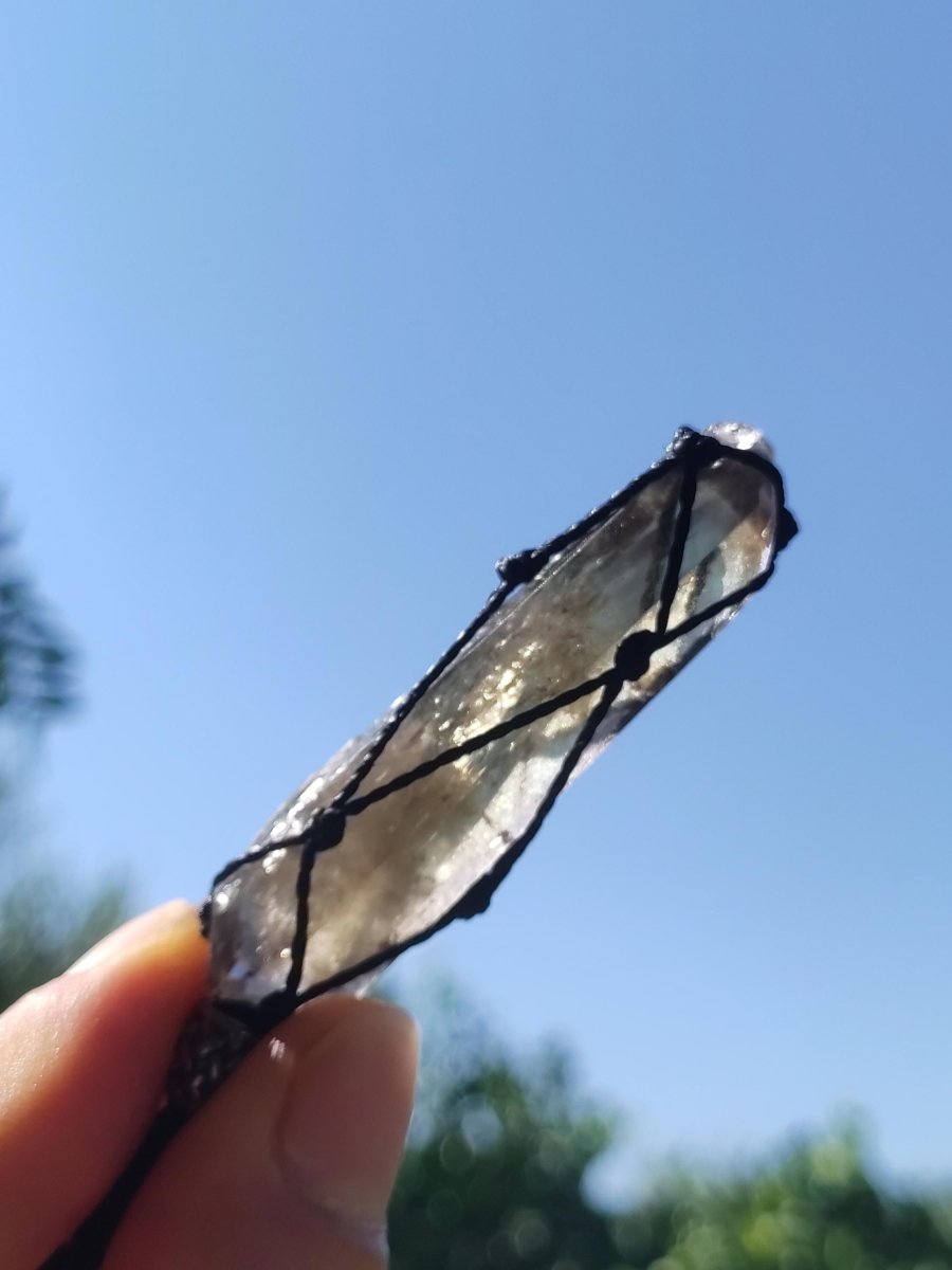 Rauchquarz Spitze ~ Makramee Edelstein Kette klar Heilstein roh Kristall Geschenk Er Sie Freundin Mann Frau HIPPIE GOA Ethno Natur Vintage - Art of Nature Berlin