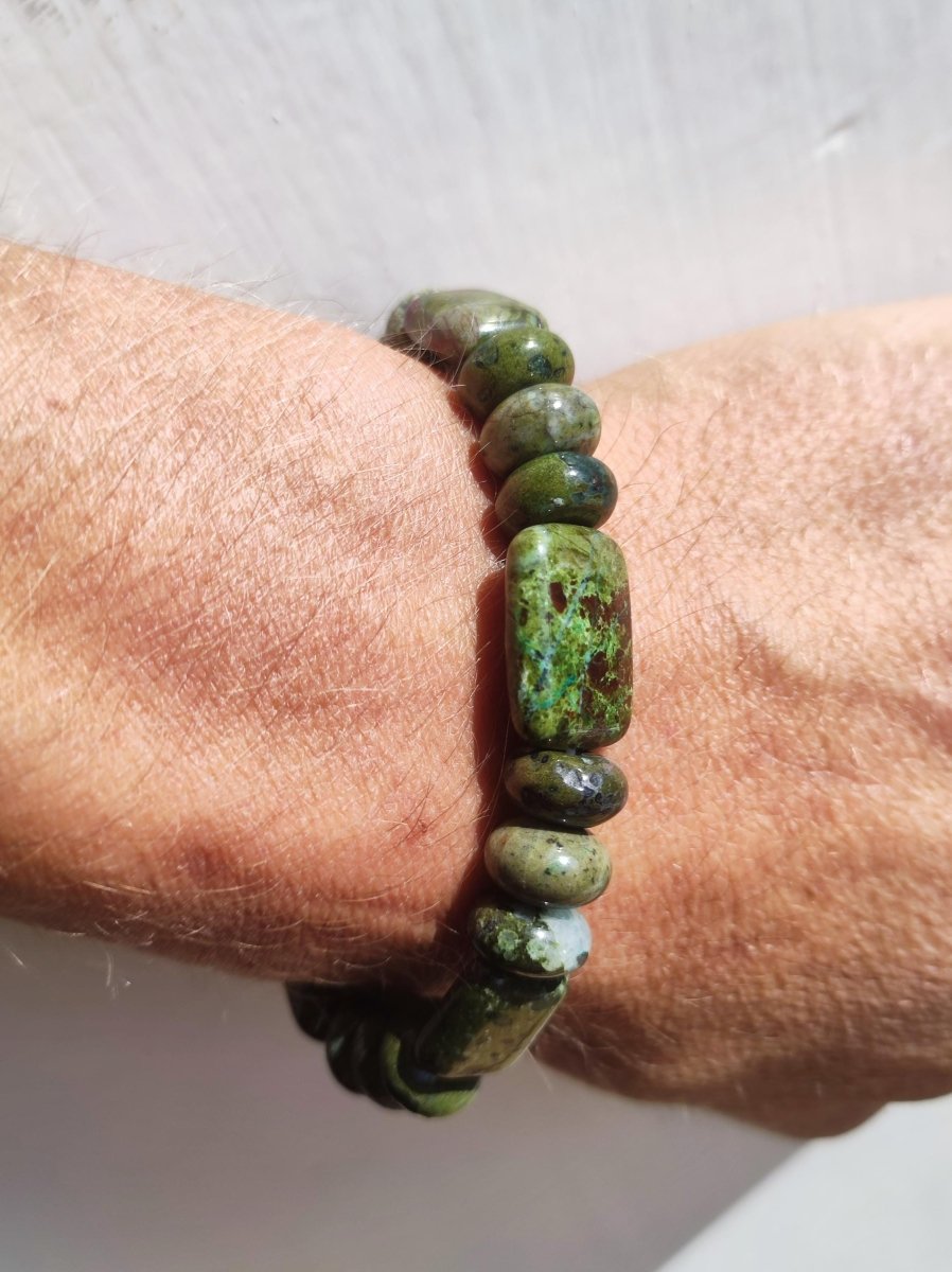 Regenwald Rhyolith - Edelstein Armband Perlen Heilstein Natur grün Energie Natur Echt Rarität Schmuck Frau Mann Er Sie Bruder Geschenk - Art of Nature Berlin