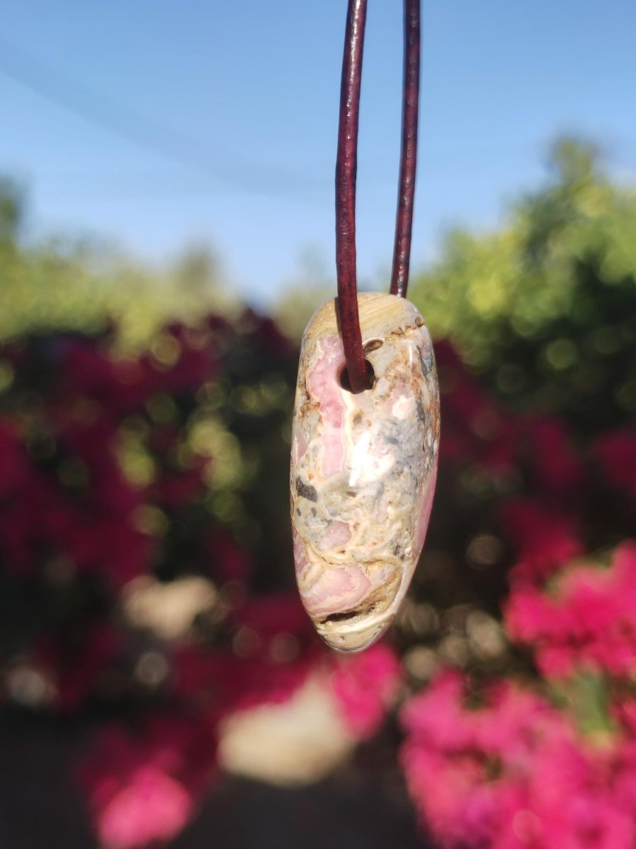 Rhodochrosit A - Edelstein Kette rosa pink Heilstein Er Sie Mann Frau Geschenk Glück Anhänger HIPPIE GOA Boho Tibet Ethno Natur Unikat - Art of Nature Berlin