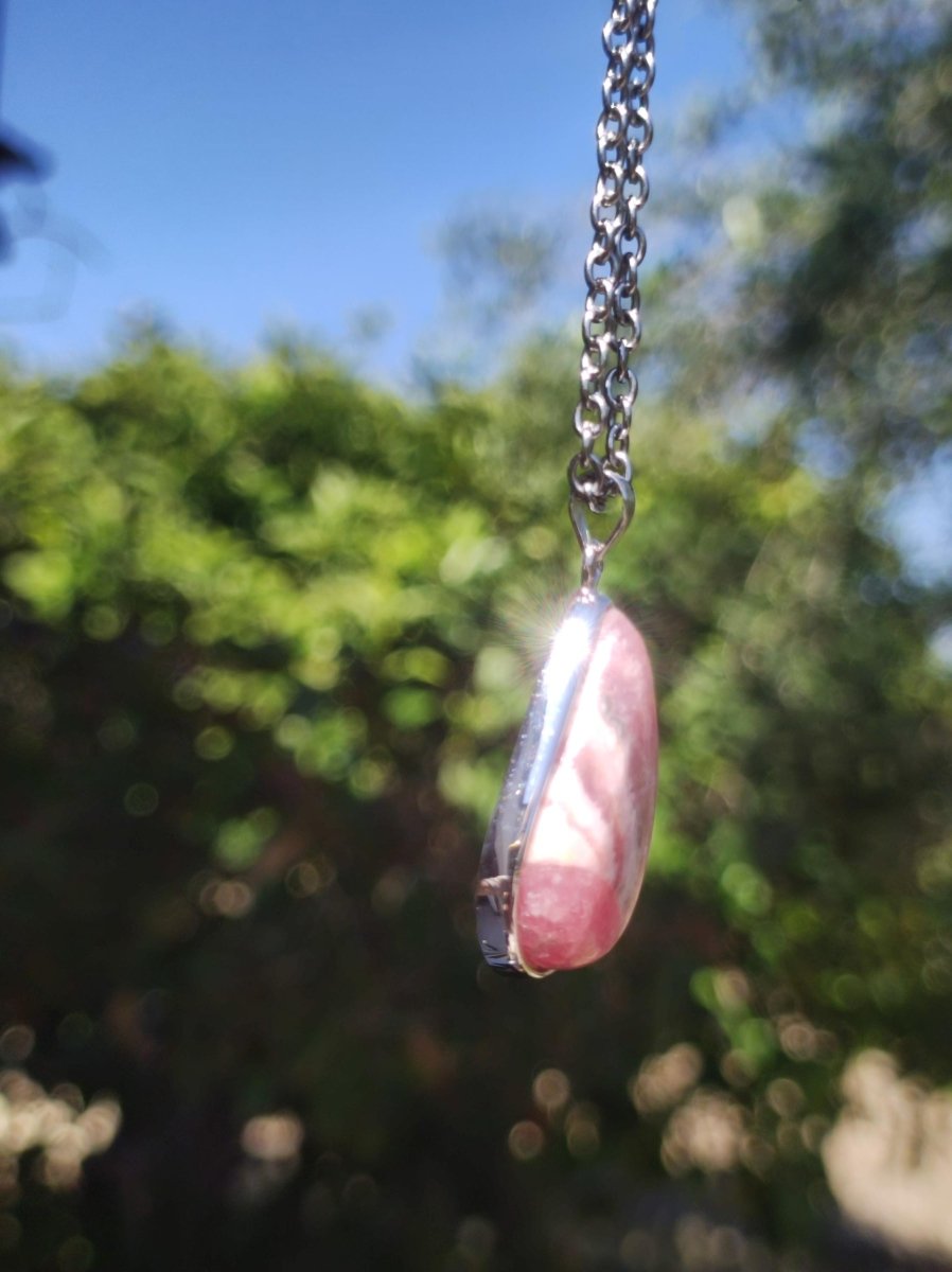 Rhodochrosit AAA - 925 Silber Edelstein Kette rosa pink Cabochon Heilstein Er Sie Mann Frau Geschenk Glück Anhänger Natur Unikat Schmuck - Art of Nature Berlin