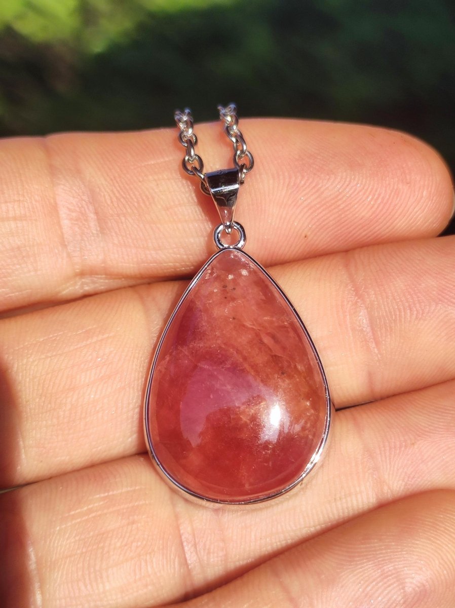 Rhodochrosit AAA - 925 Silber Edelstein Kette rosa pink Cabochon Heilstein Er Sie Mann Frau Geschenk Glück Anhänger Natur Unikat Schmuck - Art of Nature Berlin