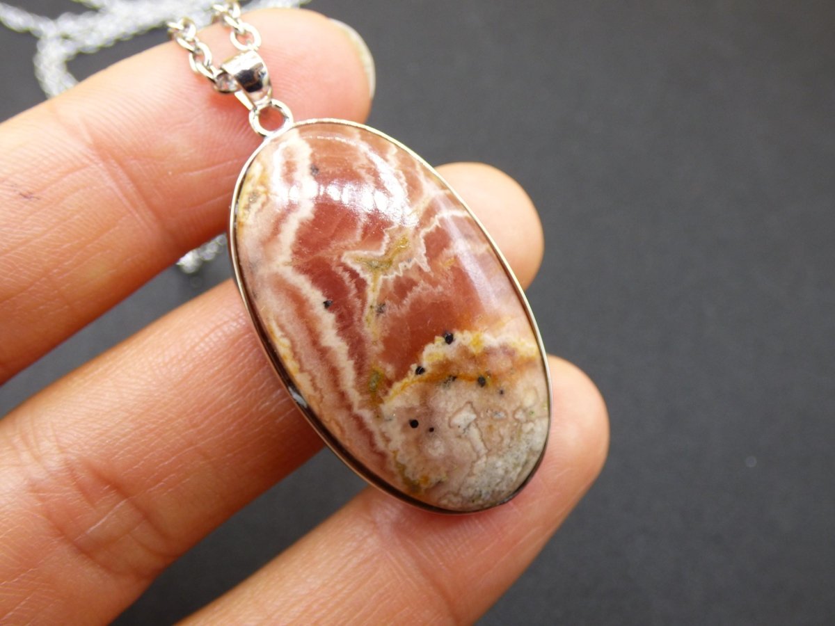 Rhodochrosit AAA - 925 Silber Edelstein Kette rosa pink Cabochon Heilstein Er Sie Mann Frau Geschenk Glück Anhänger Natur Unikat Schmuck - Art of Nature Berlin