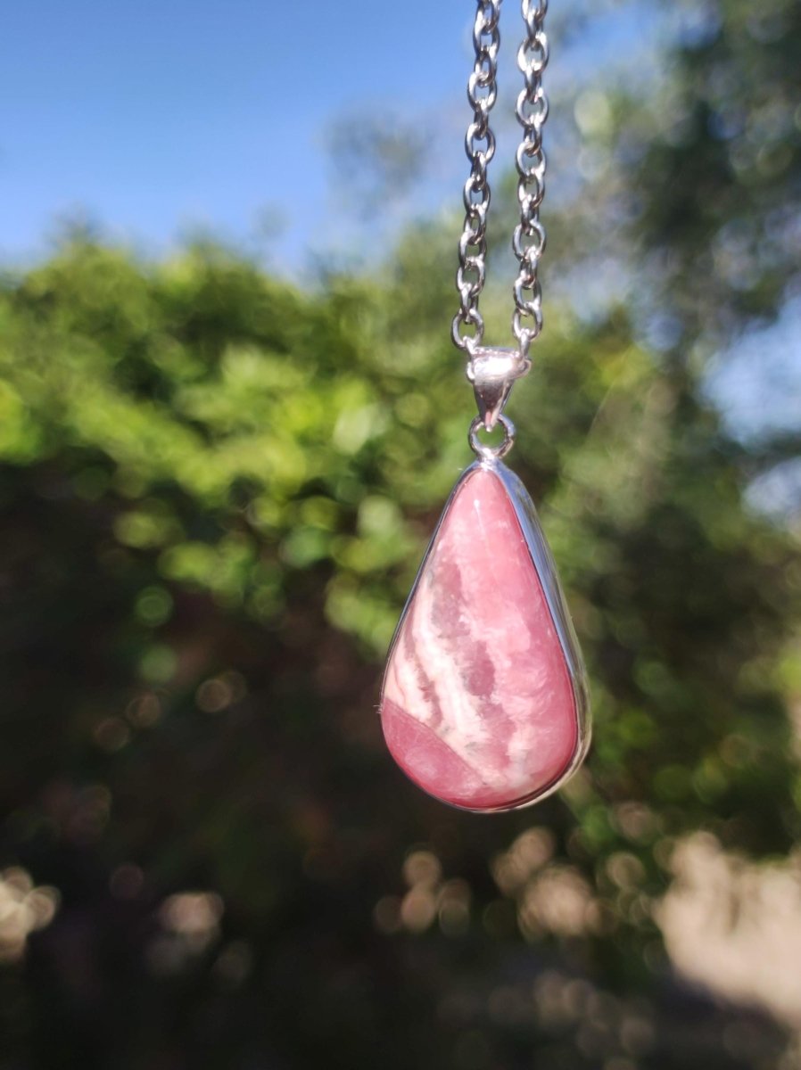 Rhodochrosit AAA - 925 Silber Edelstein Kette rosa pink Cabochon Heilstein Er Sie Mann Frau Geschenk Glück Anhänger Natur Unikat Schmuck - Art of Nature Berlin