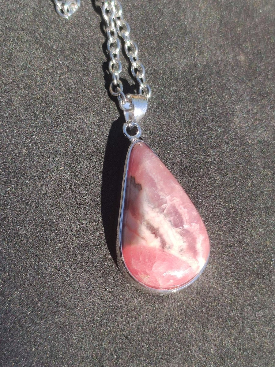 Rhodochrosit AAA - 925 Silber Edelstein Kette rosa pink Cabochon Heilstein Er Sie Mann Frau Geschenk Glück Anhänger Natur Unikat Schmuck - Art of Nature Berlin