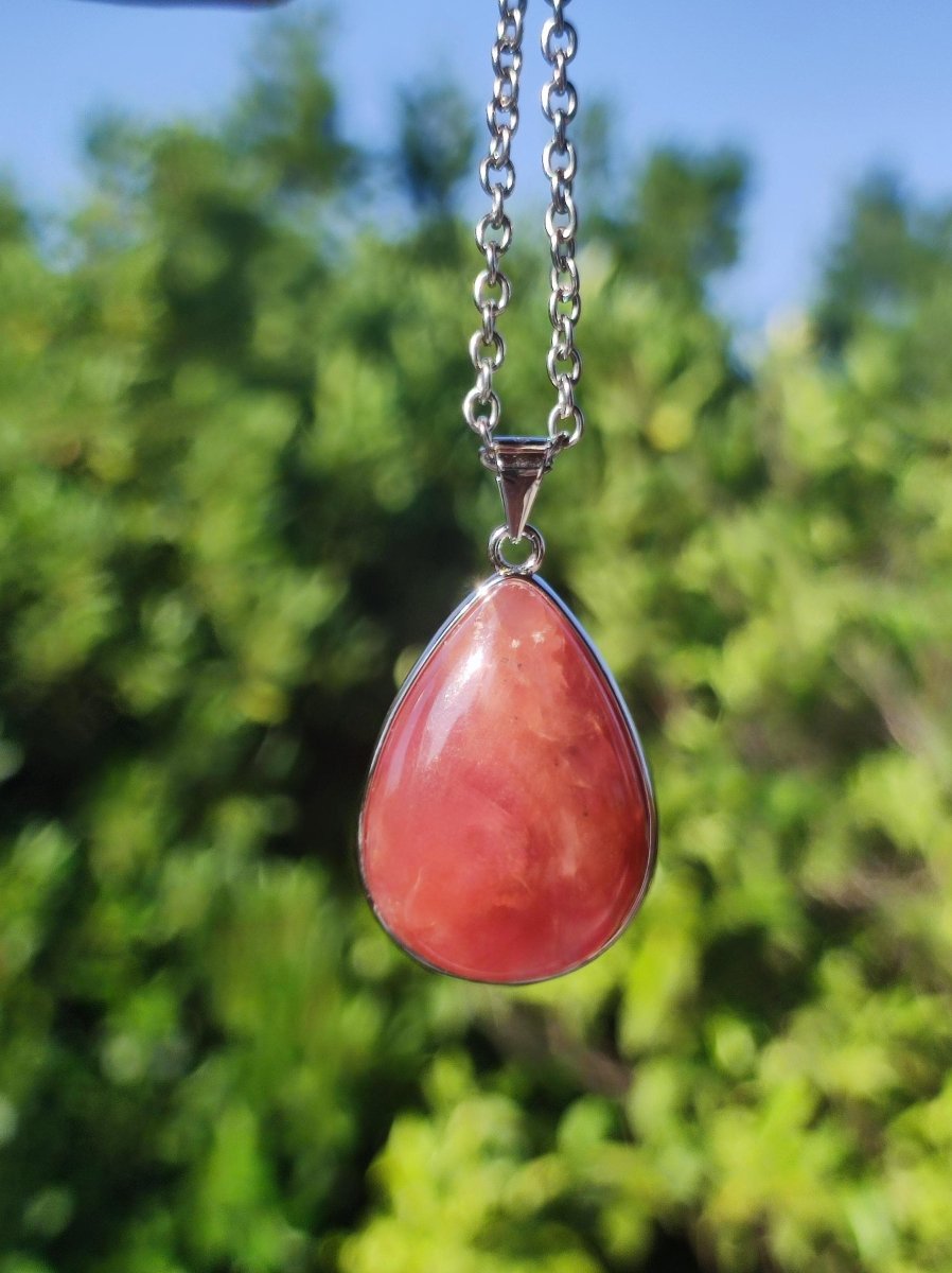 Rhodochrosit AAA - 925 Silber Edelstein Kette rosa pink Cabochon Heilstein Er Sie Mann Frau Geschenk Glück Anhänger Natur Unikat Schmuck - Art of Nature Berlin