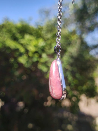 Rhodochrosit AAA - 925 Silber Edelstein Kette rosa pink Cabochon Heilstein Er Sie Mann Frau Geschenk Glück Anhänger Natur Unikat Schmuck - Art of Nature Berlin