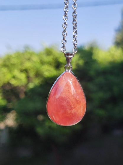 Rhodochrosit AAA - 925 Silber Edelstein Kette rosa pink Cabochon Heilstein Er Sie Mann Frau Geschenk Glück Anhänger Natur Unikat Schmuck - Art of Nature Berlin