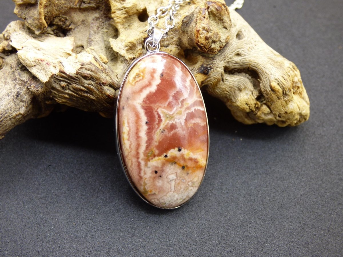 Rhodochrosit AAA - 925 Silber Edelstein Kette rosa pink Cabochon Heilstein Er Sie Mann Frau Geschenk Glück Anhänger Natur Unikat Schmuck - Art of Nature Berlin