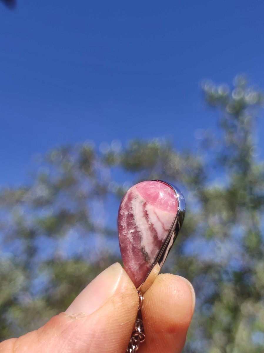 Rhodochrosit AAA - 925 Silber Edelstein Kette rosa pink Cabochon Heilstein Er Sie Mann Frau Geschenk Glück Anhänger Natur Unikat Schmuck - Art of Nature Berlin