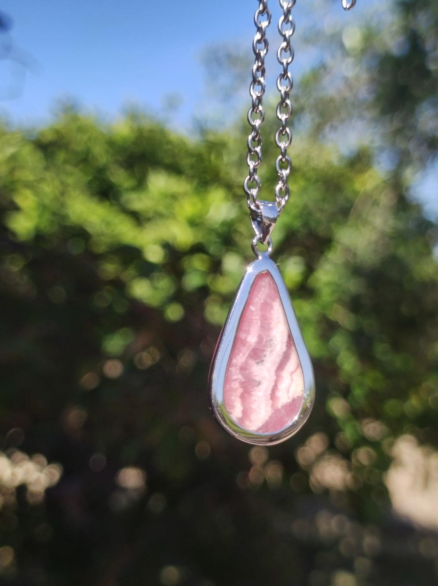 Rhodochrosit AAA - 925 Silber Edelstein Kette rosa pink Cabochon Heilstein Er Sie Mann Frau Geschenk Glück Anhänger Natur Unikat Schmuck - Art of Nature Berlin