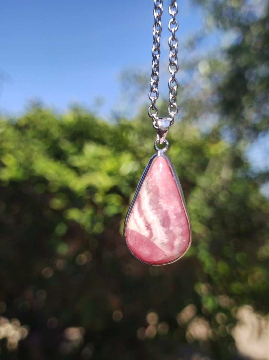 Rhodochrosit AAA - 925 Silber Edelstein Kette rosa pink Cabochon Heilstein Er Sie Mann Frau Geschenk Glück Anhänger Natur Unikat Schmuck - Art of Nature Berlin