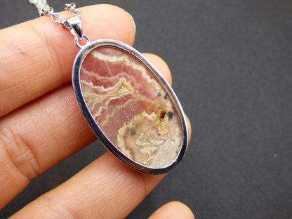 Rhodochrosit AAA - 925 Silber Edelstein Kette rosa pink Cabochon Heilstein Er Sie Mann Frau Geschenk Glück Anhänger Natur Unikat Schmuck - Art of Nature Berlin